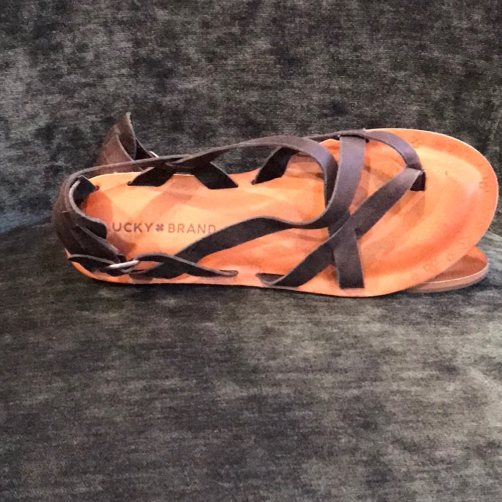 Lucky Brand Black Leather Strap Sandal - Picture 10 of 14
